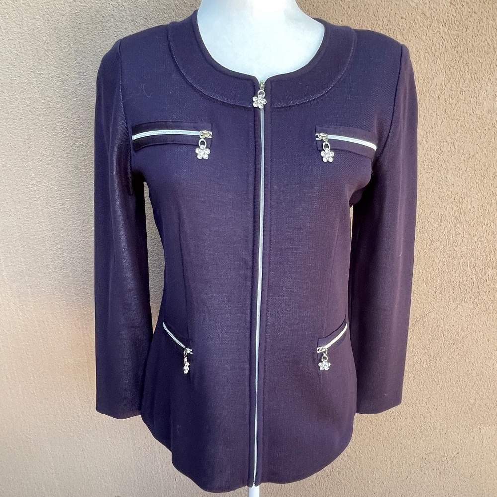 Exclusively Misook Navy Full Zip Rhinestone Embel… - image 1